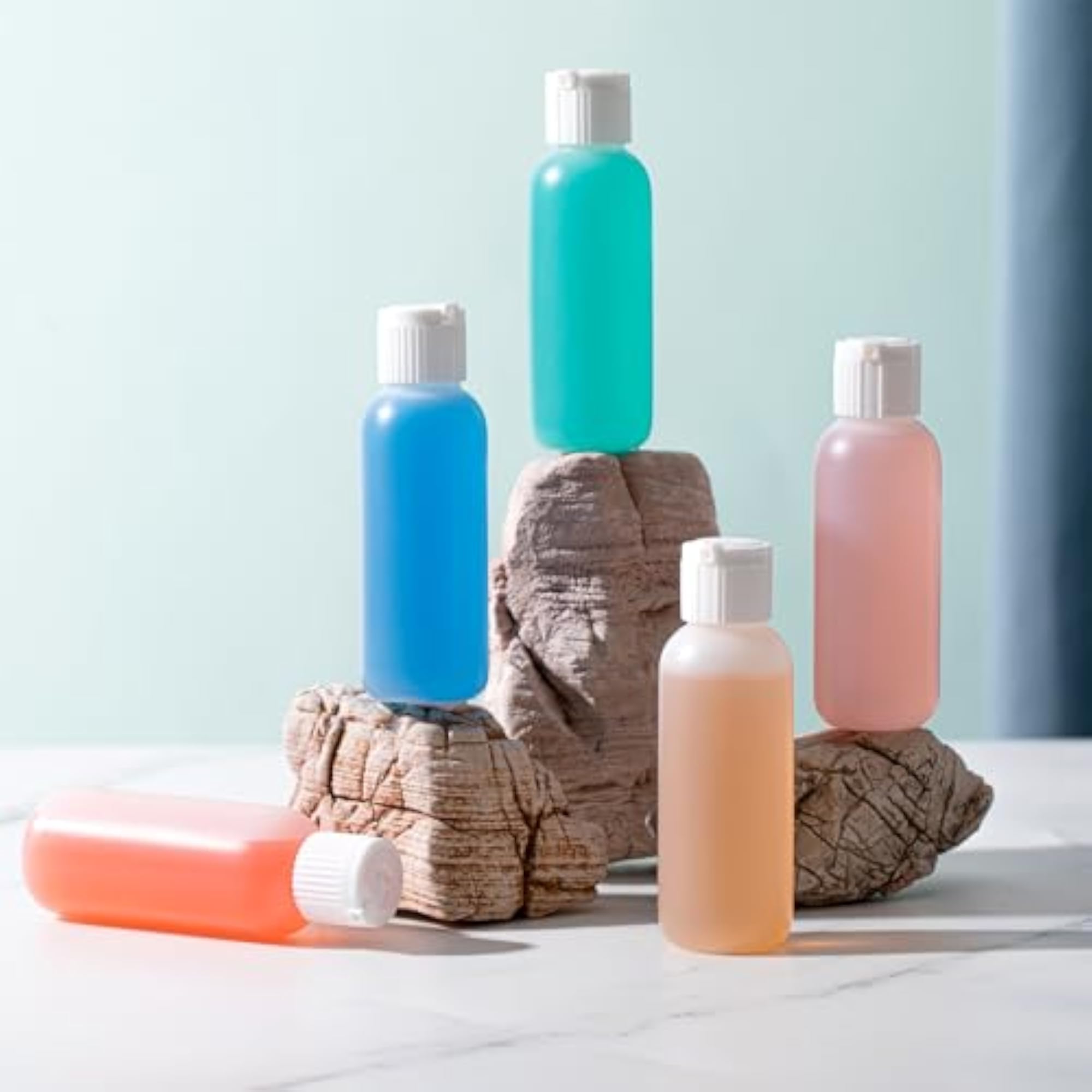 50 Pcs 2 oz Flip Top Squeeze Bottles, Refillable Travel Containers